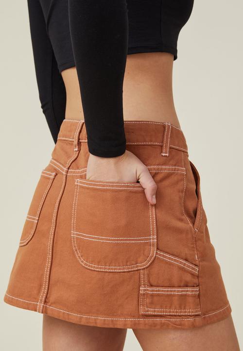 Cotton On - Cargo denim low rise mini skirt - clay brown