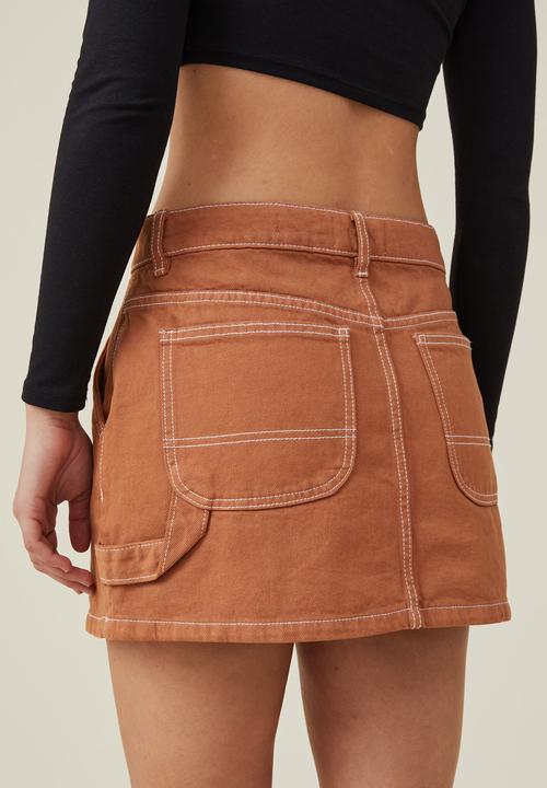 Cotton On - Cargo denim low rise mini skirt - clay brown