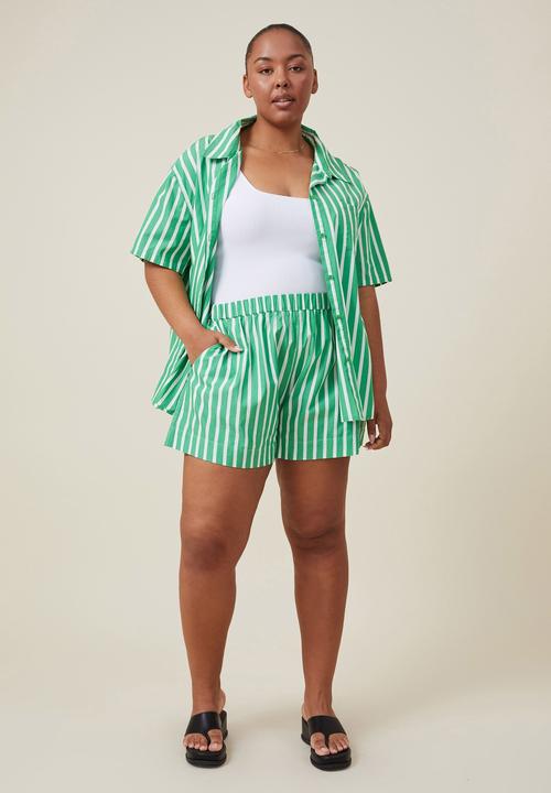 Cotton On - Curve sorrento short - garden green stripe