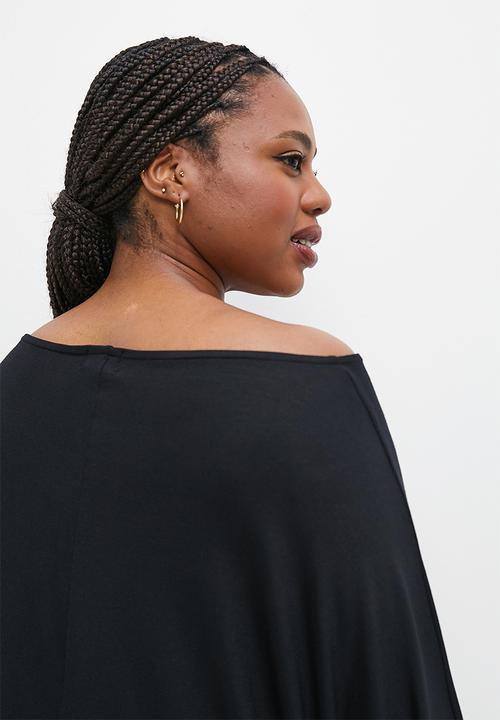 edit Plus - One shoulder dolman top - black