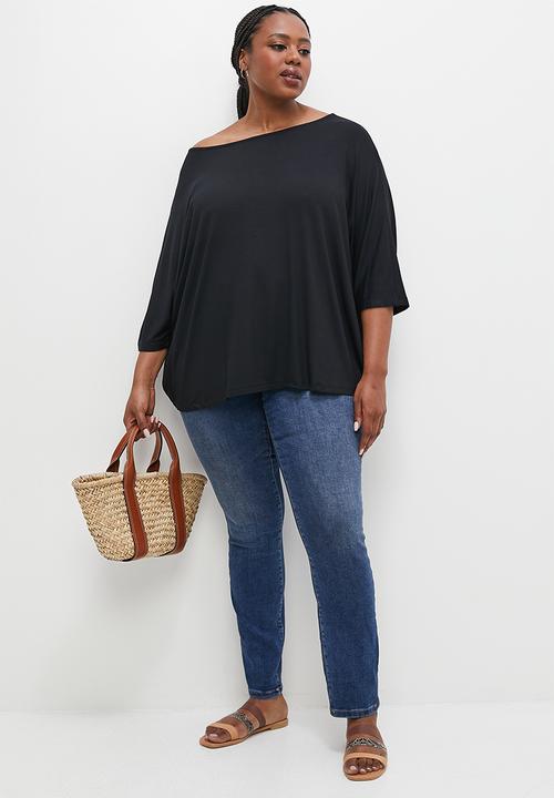 edit Plus - One shoulder dolman top - black