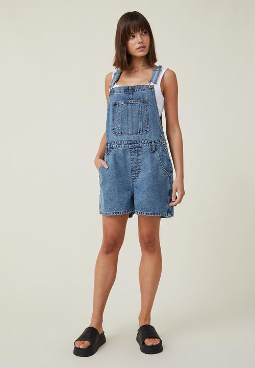 Cotton On - Utility denim short overall - offshore blue