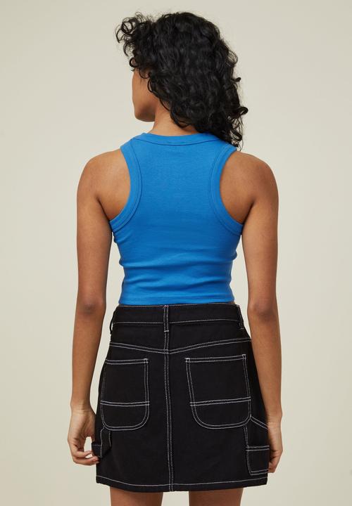 Cotton On - Curved hem organic rib tank - brightest blue