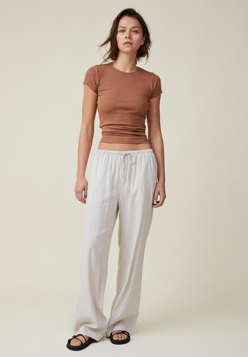 Cotton On - The one organic rib crew short sleeve tee - leaf brown
