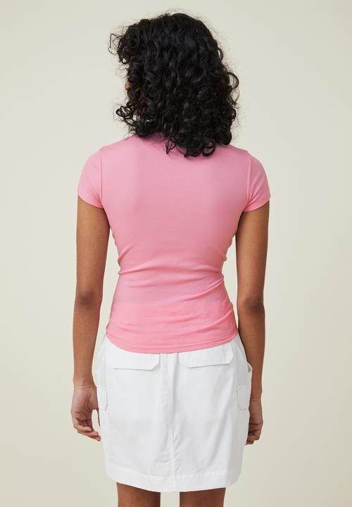 Cotton On - The one organic rib crew short sleeve tee - cafe pink