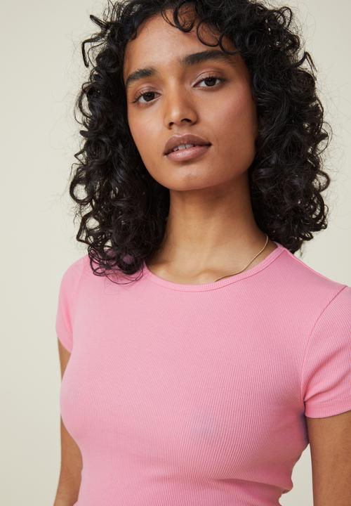 Cotton On - The one organic rib crew short sleeve tee - cafe pink