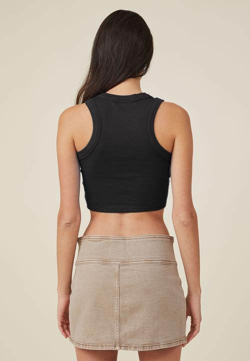 Cotton On - Curved hem organic rib tee - black