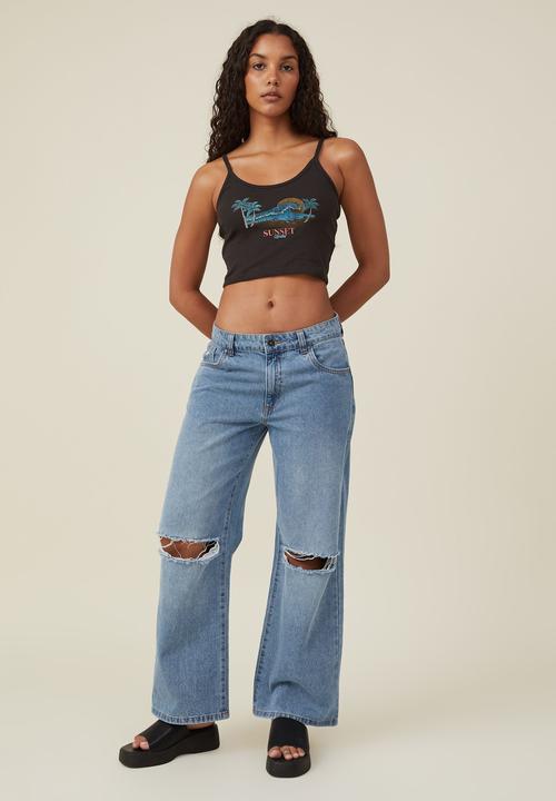 Cotton On - Graphic rib cami - sunset hotel/washed black