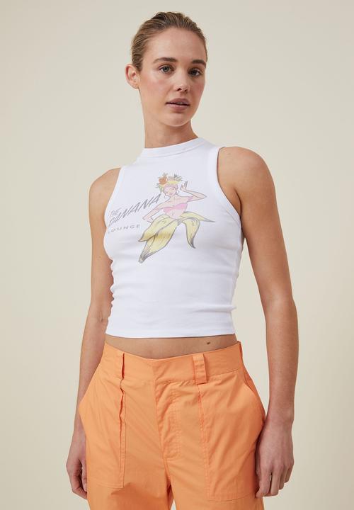 Graphic rib racer tank - banana lounge/white