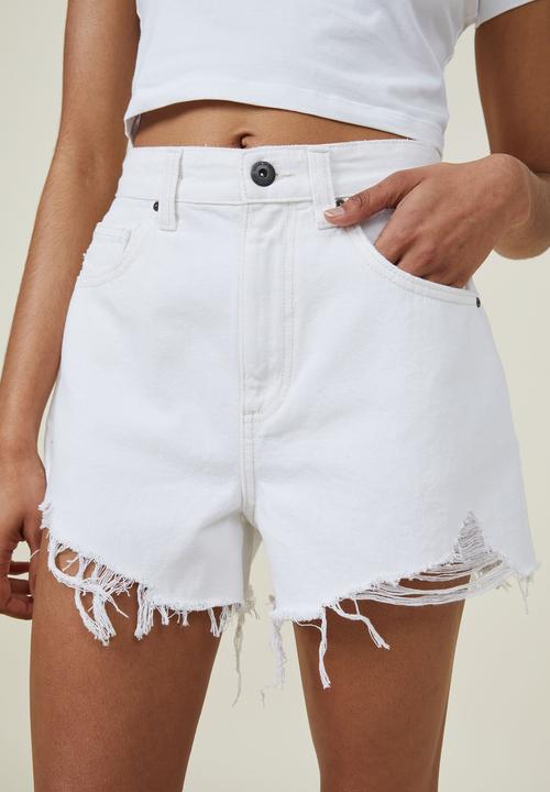 Cotton On - High mom denim short - whitehaven rip