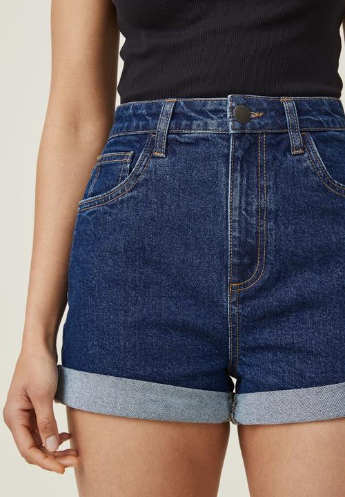 Cotton On - High rise classic stretch denim short - nordic blue