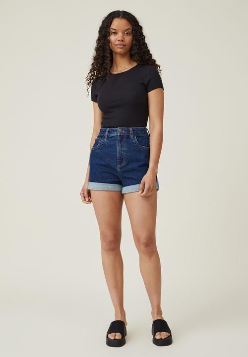 Cotton On - High rise classic stretch denim short - nordic blue