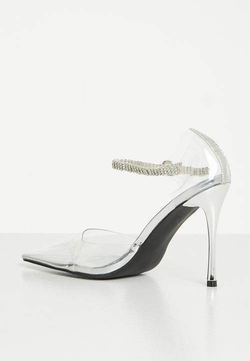 Public Desire - Dining out barely there court stiletto - silver metallic