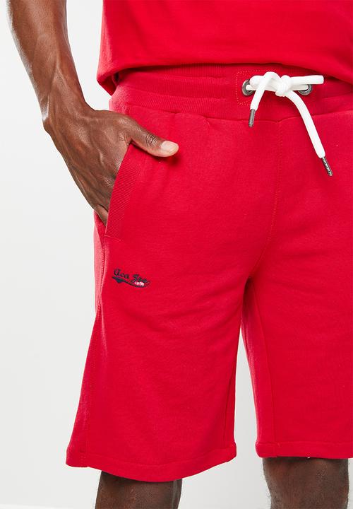 Aca Joe - Unbrushed fleece elasticated shorts - red