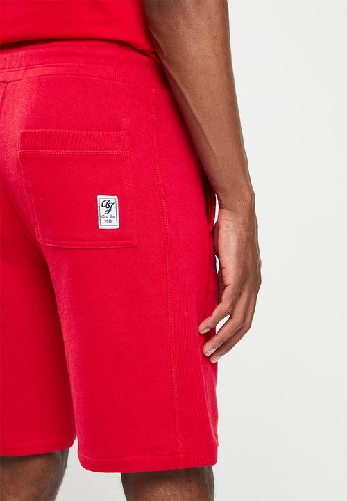 Aca Joe - Unbrushed fleece elasticated shorts - red