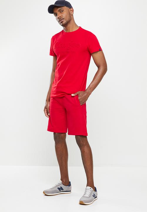 Aca Joe - Unbrushed fleece elasticated shorts - red