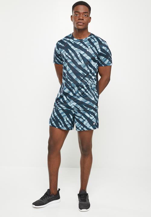 ASICS - Wild camo short sleeve top - azure & performance black