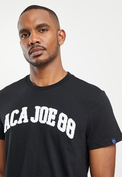Aca Joe - Aca joe towelling applique crew tee short sleeve - black