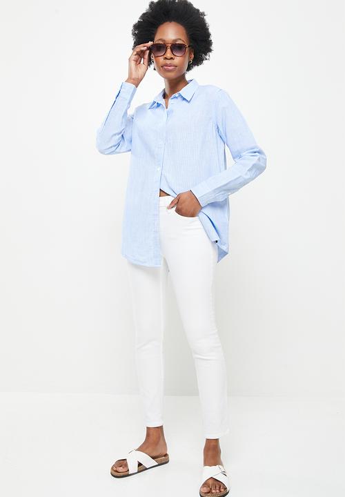 Superdry. - Linen boyfriend shirt - blue