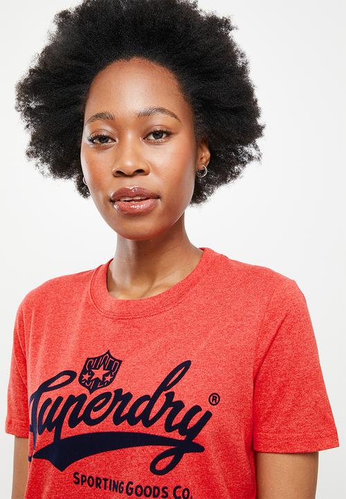Superdry. - Vintage script style coll tee - red