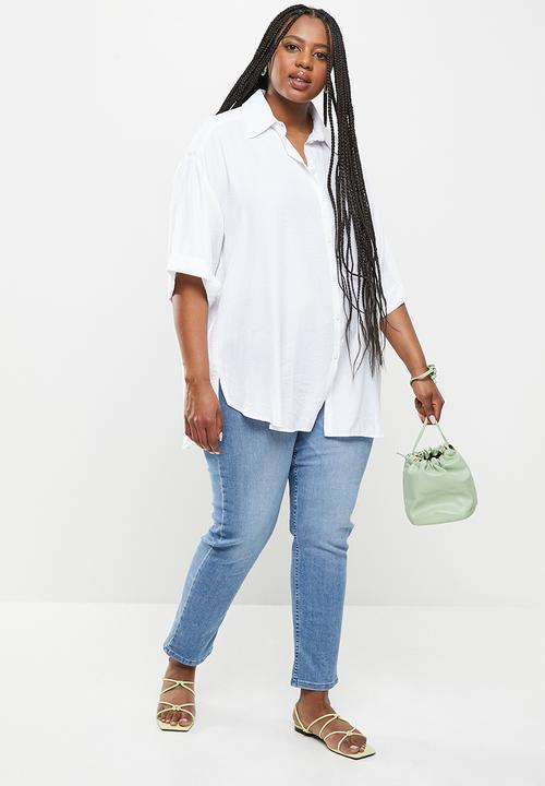 Me&B - Plus oversized shirt - white bamboo plain