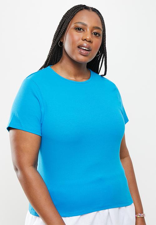 Cotton On - Curve the one organic rib crew short sleeve tee - true blue
