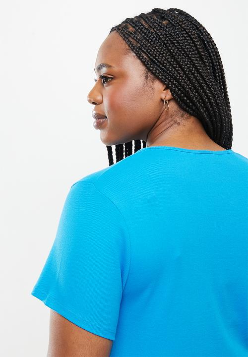 Cotton On - Curve the one organic rib crew short sleeve tee - true blue