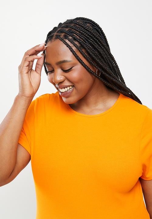 Cotton On - Curve the one organic rib crew short sleeve tee - spring orange