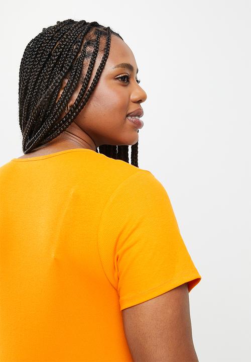Cotton On - Curve the one organic rib crew short sleeve tee - spring orange