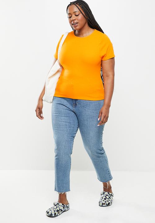 Cotton On - Curve the one organic rib crew short sleeve tee - spring orange