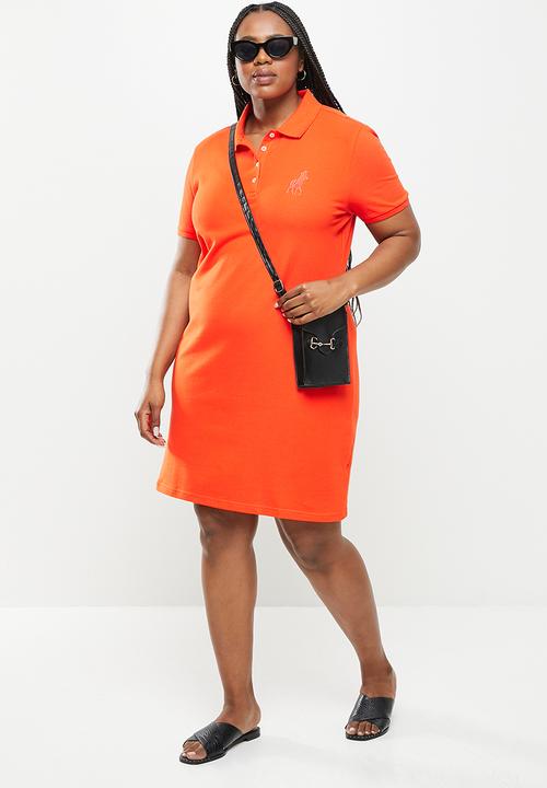 POLO - Plus kori short sleeve big pony golfer dress - orange