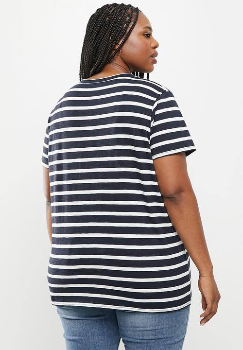 POLO - Plus jesse short sleeve relaxed slub stripe T-shirt - navy