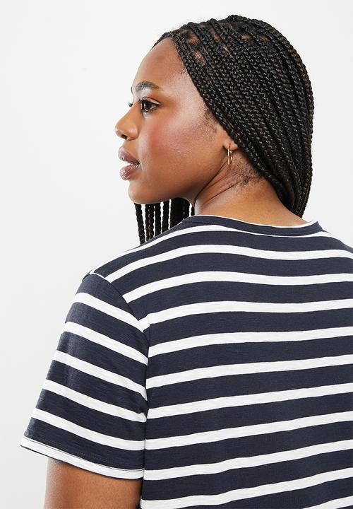 POLO - Plus jesse short sleeve relaxed slub stripe T-shirt - navy