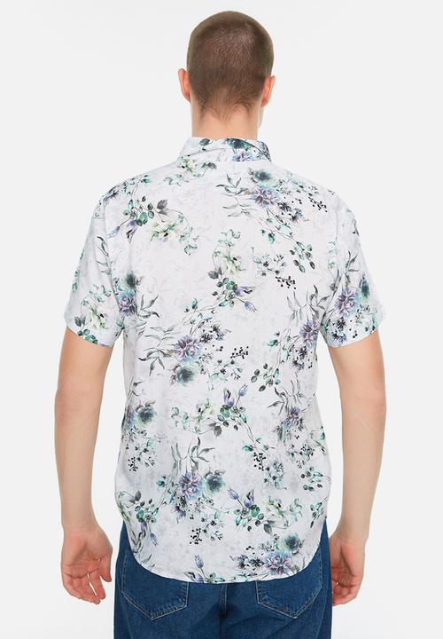 Trendyol - Floral regular fit short sleeve shirt - blue