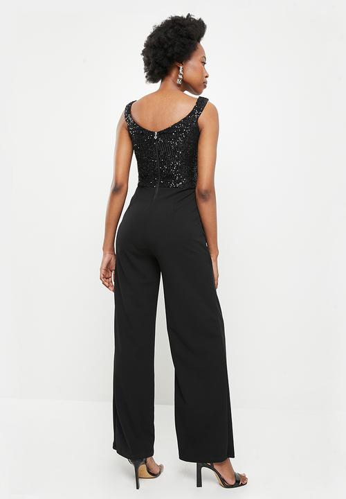 SISSY BOY - Bardot jumpsuit with front slit pants - black