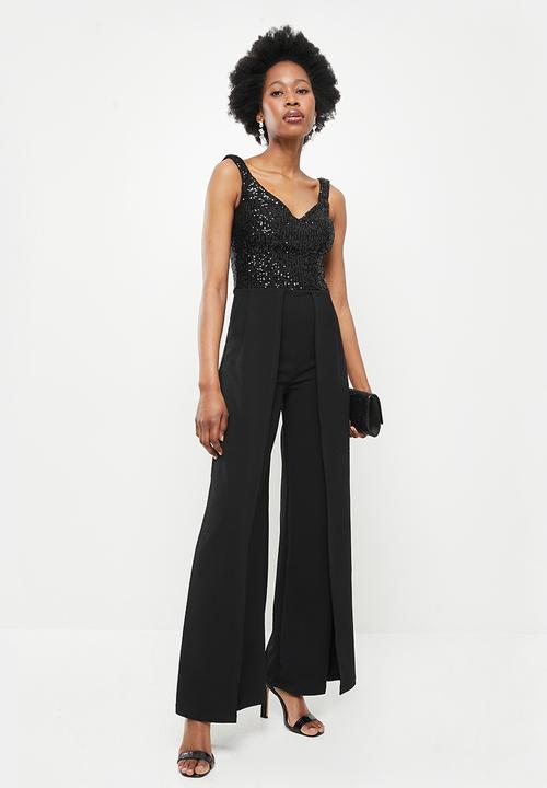 SISSY BOY - Bardot jumpsuit with front slit pants - black