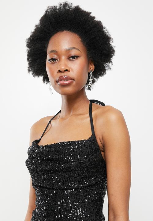 SISSY BOY - Sequin cowl maxi dress - black