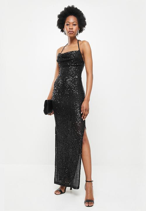 SISSY BOY - Sequin cowl maxi dress - black