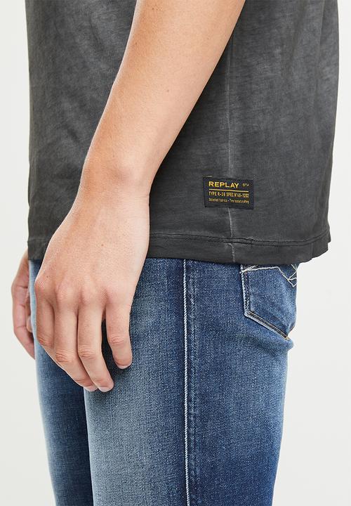 Replay - Garment dyed cotton jersey slogan - black