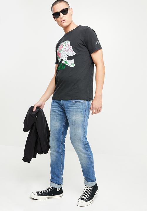 Replay - Skull and roses tee - black