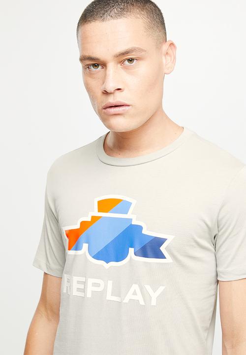 Replay - Compact cotton jersey chest print - grey