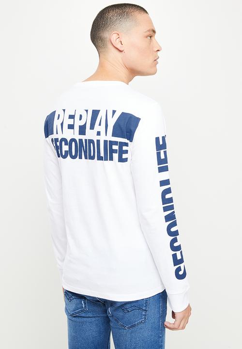 Replay - Basic jersey back print long sleeve - white