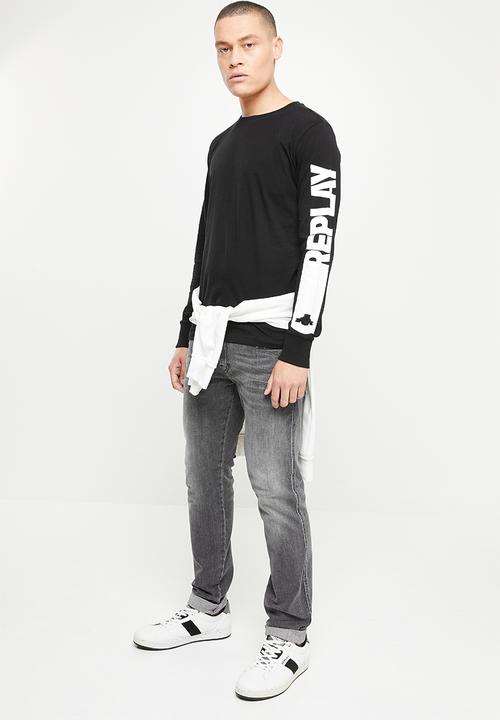 Replay - Basic jersey back print long sleeve - black