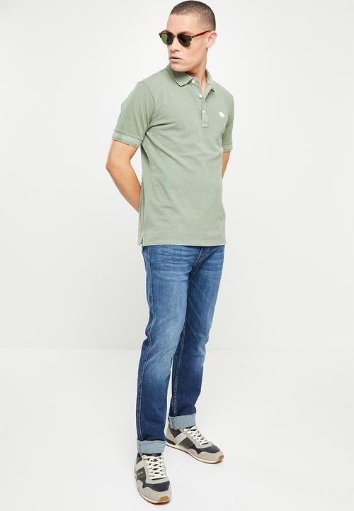 Replay - Garment dyed cotton piquet - washed olive