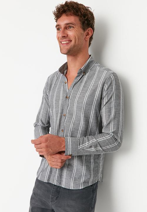 Trendyol - Drew slim fit vert stripe shirt - grey
