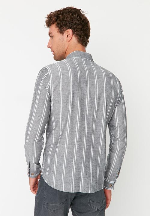 Trendyol - Drew slim fit vert stripe shirt - grey