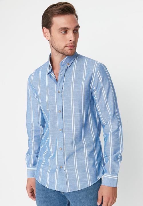 Trendyol - Drew slim fit vert stripe shirt - royal blue