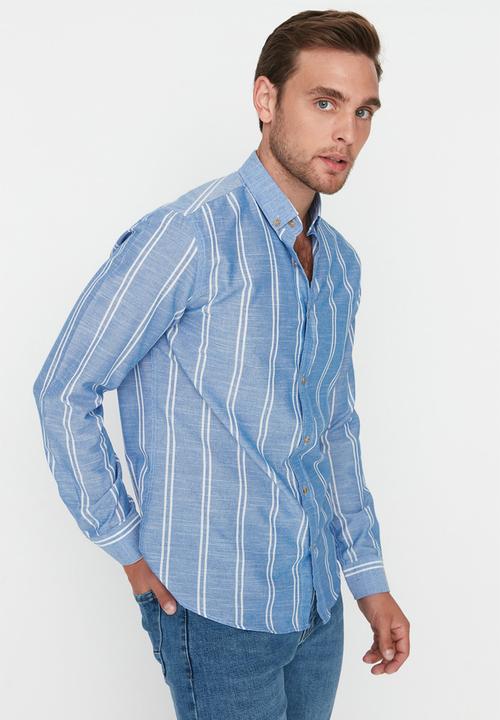 Trendyol - Drew slim fit vert stripe shirt - royal blue