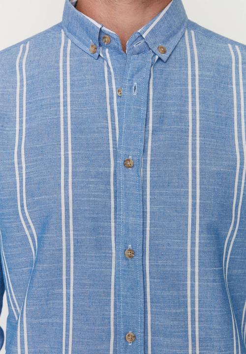 Trendyol - Drew slim fit vert stripe shirt - royal blue
