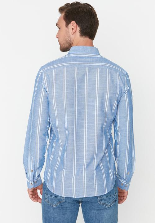 Trendyol - Drew slim fit vert stripe shirt - royal blue